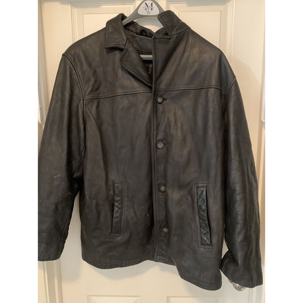 Vintage Guess Leather Jacket Black Mens Large